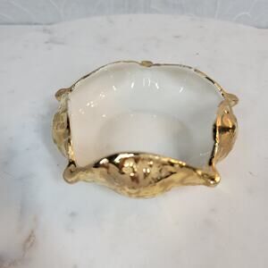 VINTAGE Dixon Art Studios Dish 22 Kt Weeping Gold Scalloped Mid Century Bowl USA